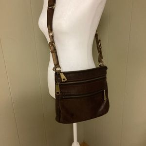 Dark brown Fossil crossbody bag.